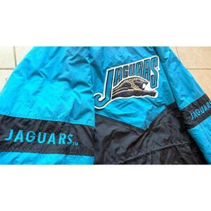 Jacksonville Jaguars 90s GAME DAY puffer BANNED Logo L teal blk NFL Pro vintage